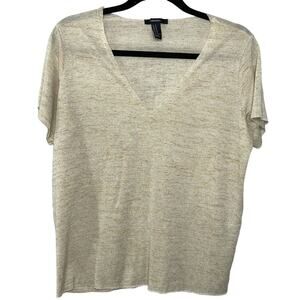 Forever 21 Short Sleeve Raw Hem V-Neck T-Shirt Top Heathered Tan‎ Women's Size M